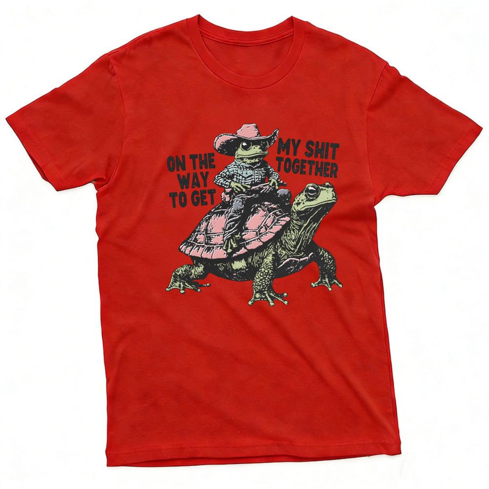Cowboy Frog Riding Turtle On The Way To Get My Shit Together Meme Graphic T Shirt Unisex Humor Sarcastic Quote Tee Shirt