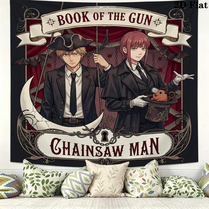 Chainsaw Man Wall Tapestry Aesthetic Wall Hanging Printed Fabric Blanket Decorative Tapestries For Bedroom Living Room Home Decor
