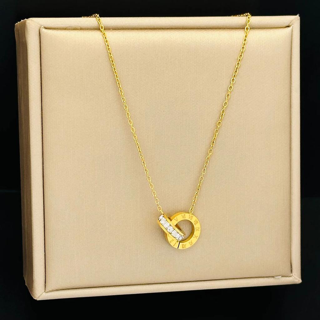 Gold Stainless Steel Roman Digital Wafer Pendant Necklace for Women Charm Chain of Clavicle Jewelry Accessory