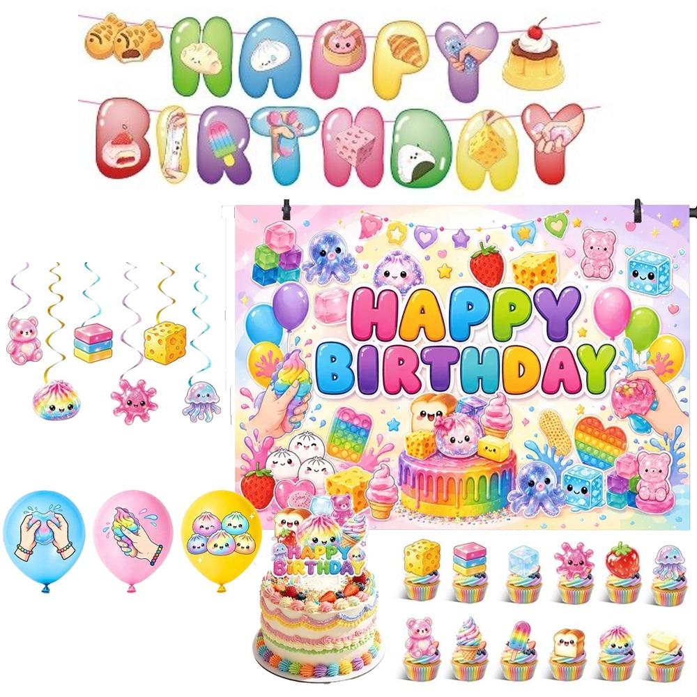 Cartoon Baozi Party Decor Set Squeeze Theme Cake Toppers New Birthday Banner Kits For Boys Girls