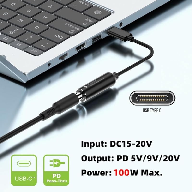 Cavo CY, jack DC 7,9X5,4 mm, ingresso USB-C, alimentatore di tipo C, cavo di ricarica da 100 W, computer portatile, telefono, PD9V 5V 20V