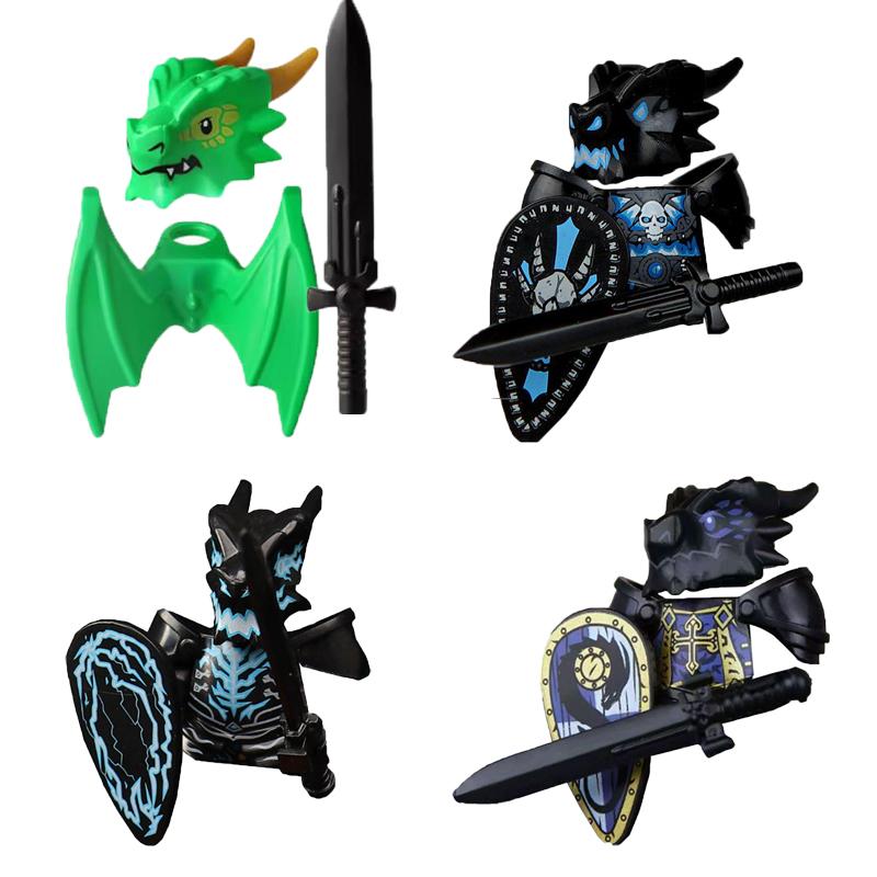 MOC Building Blocks Medieval Character Accessories Warhorses Militiamen Dragons Castles Knights Brick Gifts Toy Helmets Shields