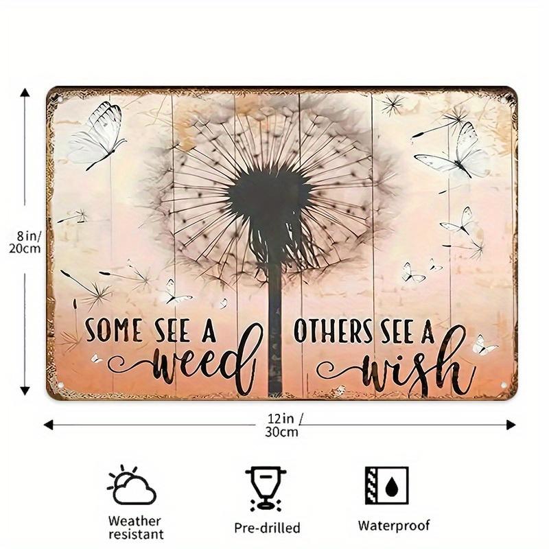 Vintage Others See a Wish Dandelion Tin Sign with Butterflies for Rustic Garden Wall Decor 20x30cm(7.8x11.8inch)