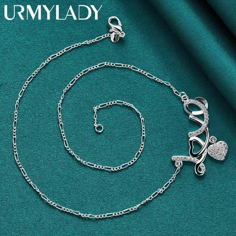URMYLADY 925 Sterling Silver LOVE Heart Pendant Necklace For Women Wedding Party Fashion Charm Jewelry