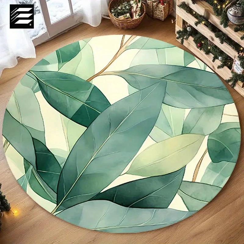 

Round Willow Leaf Pattern Floor Mat – Non-Slip Soft Machine Washable Lightweight for Bathroom Diameter 60cm