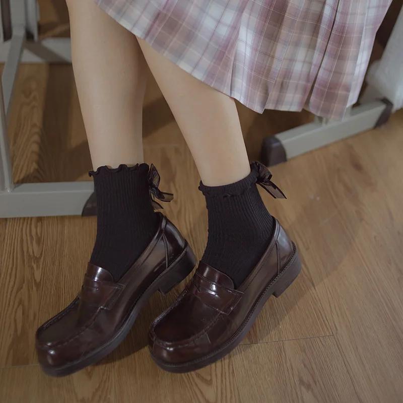 Lolita Fete Dulci Dantelă Fundă Volan Șosete Japoneze Kawaii Șosete Drăguțe Femei Șosete Negre Albe Costume JK 2 Culori 1 Pereche