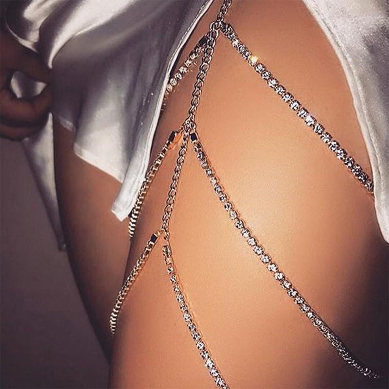 

Fashion, personalized nightclub body chain, simple and sexy, hot-selling rhinestones full of diamonds, multi-layer, leg chain золотий