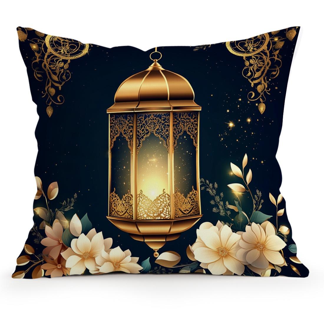 

1pc Ramadan Lantern Flower Throw Pillow Case Single Side Printed Throw Pillow Sofa Cover 40x40cm/16x16inch