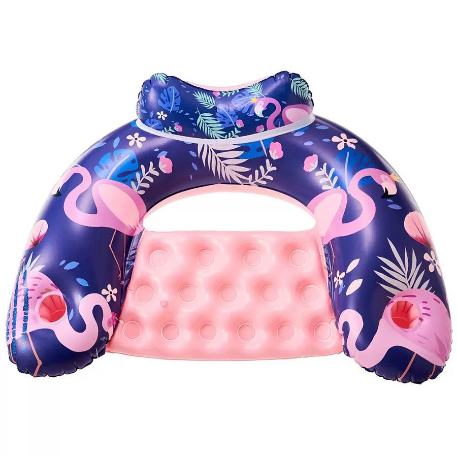 Blue Flamingo Print Water Inflatable Recliner U-Seat Adult Swimming Ring Floating Row deep blue pink flamingo pouf