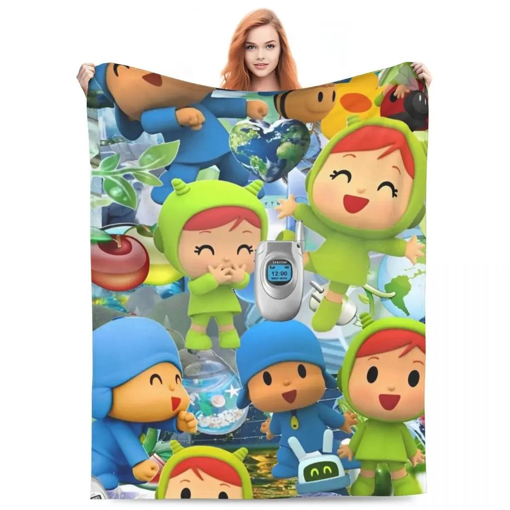 Cute Cartoon PPOCOYO Anime Printed Blanket Picnic Flannel Throw Blanket For Bedroom Warm Soft Custom DIY Quality Bedspread Gift