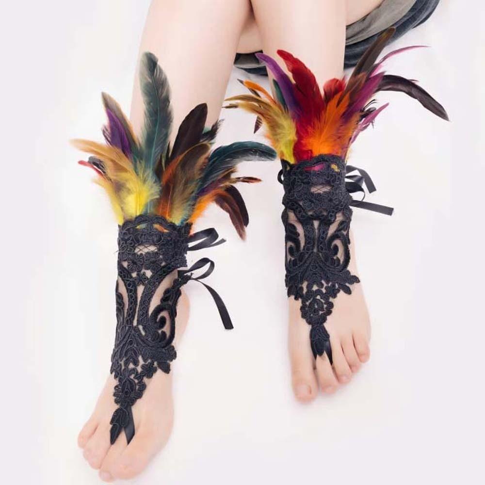 Wristband Feather Lace Glove Embroidery Women Halloween Cuffs Halloween Feather Gloves Carnival