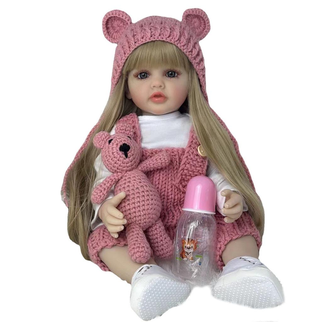 BZDOLL Lebensechte Baby Reborn Puppe mit Vollvinylkörper 55cm 22inch Neugeborenes Bebe Prinzessin Kleinkind Mädchen Badespielzeug Geburtstagsgeschenk Realistisch