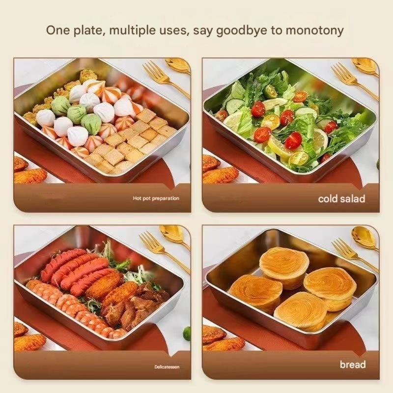 Stainless Steel Kitchen Serving Platters For BBQ Party Rustproof Metal Food Container With Sealable Cover
