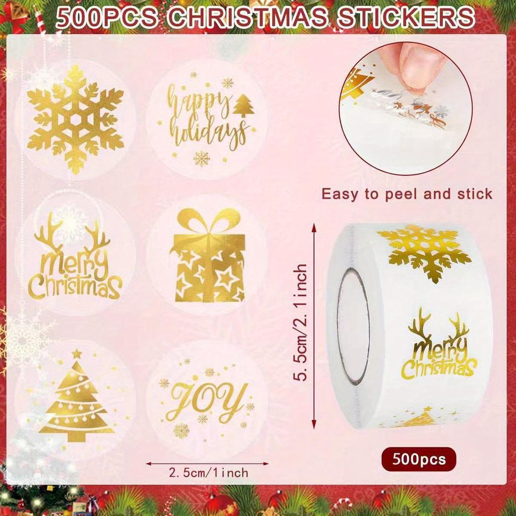 500 Stickers/roll, 2.5cm/1 Inch, Merry Christmas Day, Hot Stamping Clear Stickers, Gift Box Sealed Package, Sticker Labels, Christmas Gift Packaging