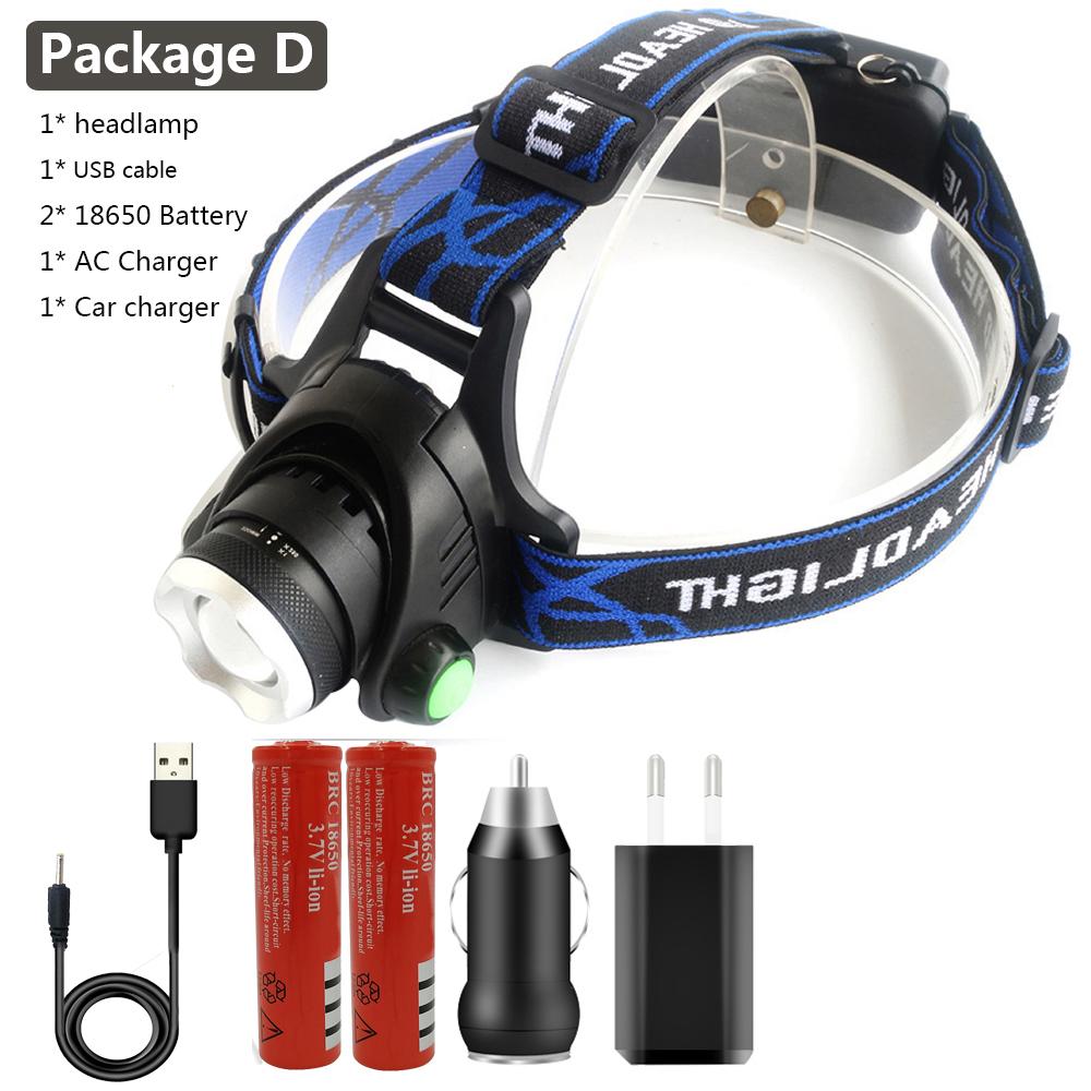 

XHP180 2000 000LM Самый яркий светодиодный налобный фонарь с масштабируемой головкой, фонарик, лампа, USB-перезаряжаемый фонарик для кемпинга Package D