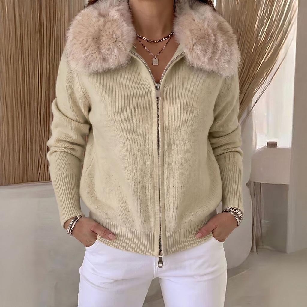 Cardigan lavorato a maglia da donna con zip e colletto per Autunno Inverno