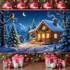 Christmas Banner Colorful Lights Xmas Banner Night Backdrop Wooden Cabin Holiday Background For New Year Decor Christmas Indoor