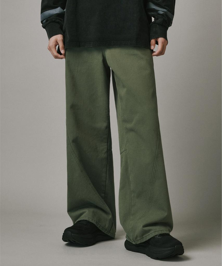 Beodeonteu Cut-Out Layered Cargo Wide Cotton Pants [Khaki]