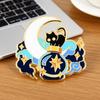 Enamel Starry Sky Moon Cat Brooch: Cute Black Cat Lapel Pin for Backpacks & Clothing.