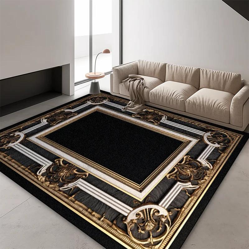 Europäischer Luxus Schwarz Gold Marmor Teppich Wohnzimmer Heimdekoration Tradition Rutschfeste Teppiche Schlafzimmer Garderobe Eingangstürmatte