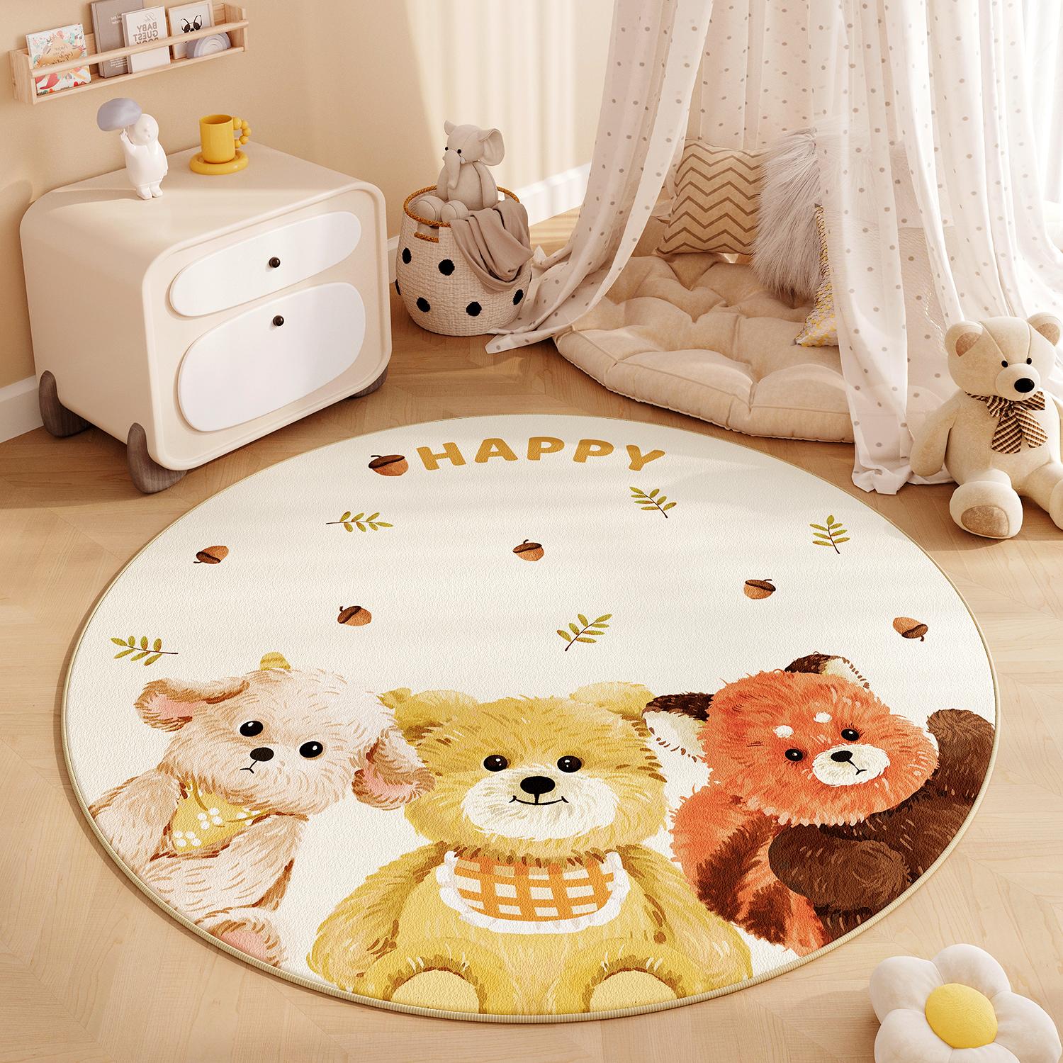 

Cartoon Round Rugs Fluffy Soft Bedroom Carpet Plush Floor Mat for Living Room Decoration 80x80CM