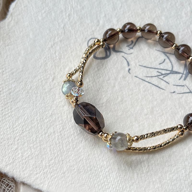 Faceted Smoky Quartz & Gray Moonstone Bracelet - Niche Design for Women, Perfect Gift for Friends.