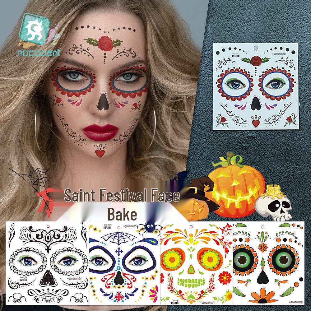 Autocollants de Tatouage Faciale Halloween & Jour des Morts Transfrontaliers - Autocollants Maquillage de Fête Florale