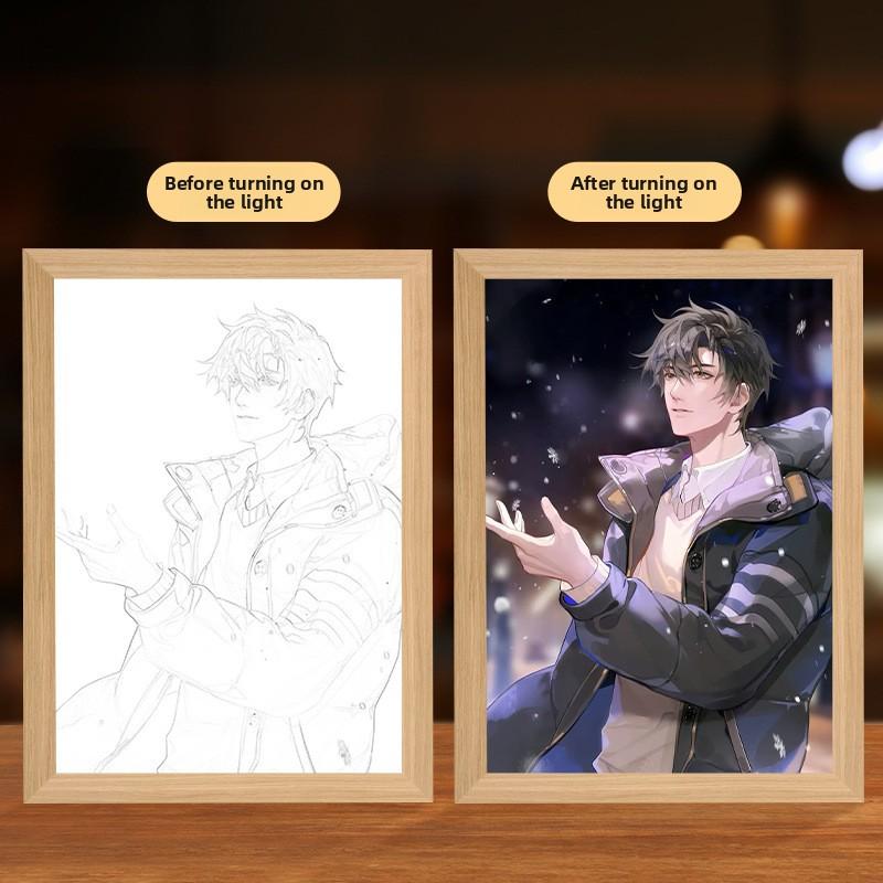 23cm/9.06in Light Painting Full Time Expert Cartoon Color Box 3D Anime Peripherals Night Collectible Bedside Decoration Toy Gift