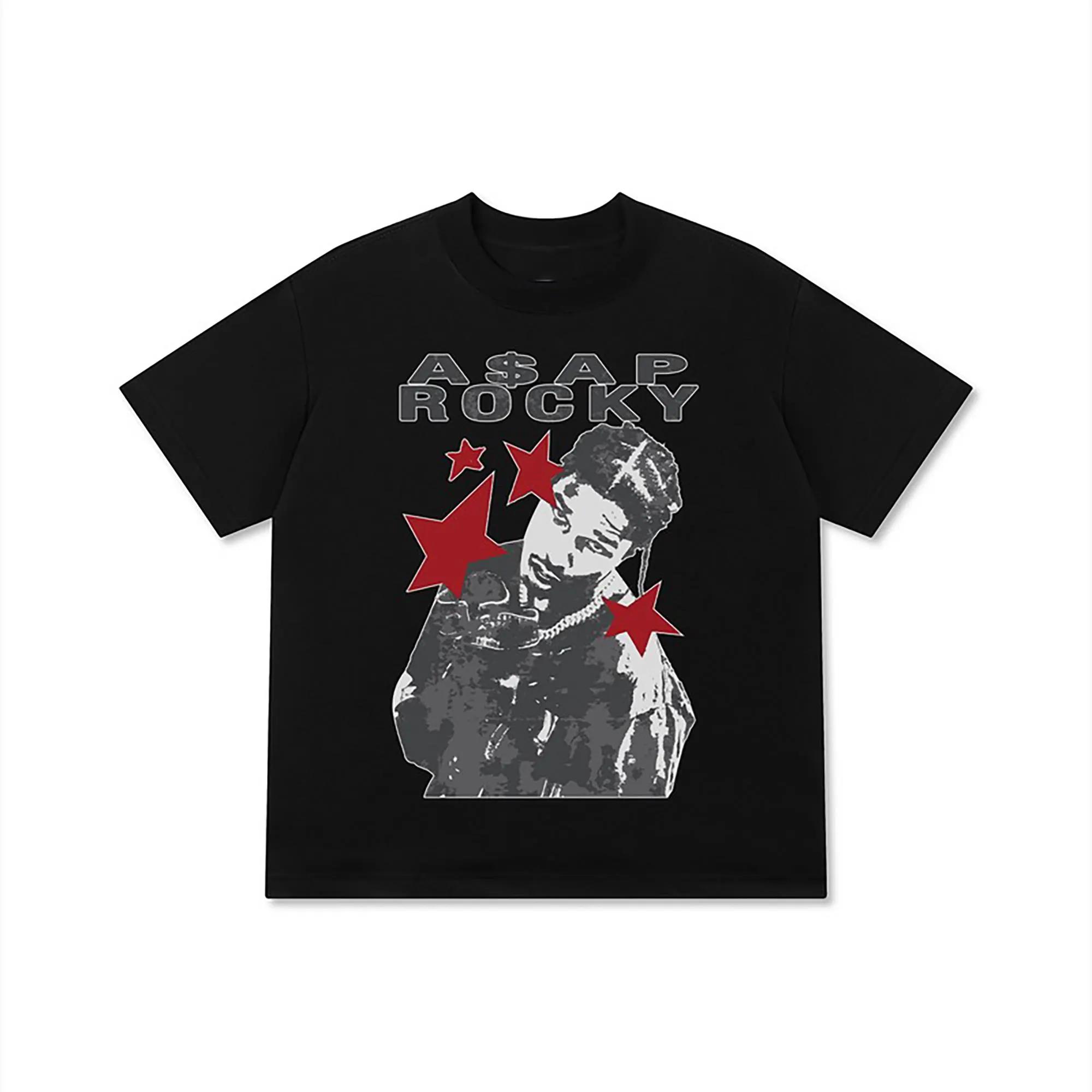 

2026 Новая хлопковая футболка с принтом A$AP ROCKY Летняя мужская и женская модная повседневная футболка с коротким рукавом Y2K Streetwear Унисе... S разноцветный