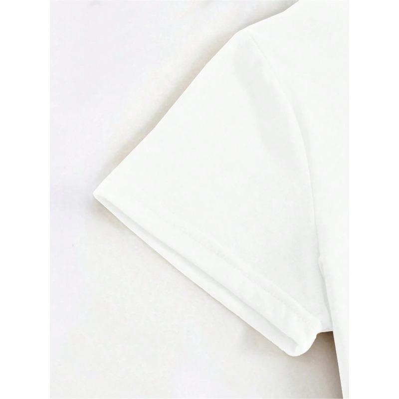 European Size Fashionable Letter Anime Printed Women'S Round Neck Pure T-Shirt with Simple Design, Comfortable And Breathable