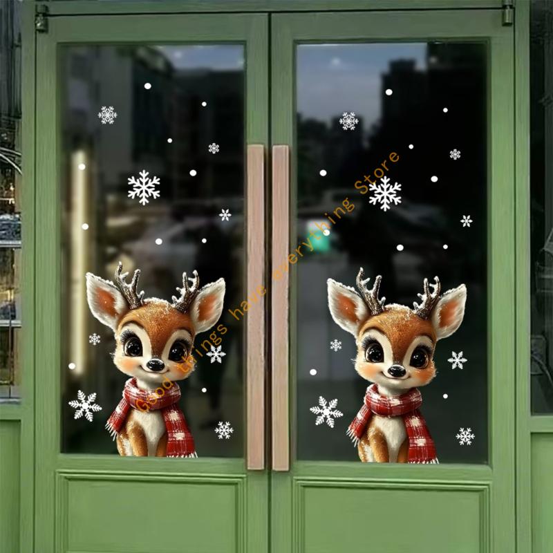 2026 New Year Christmas Decal Reindeer Snowflake Decorations Waterproof PVC Sticker for Indoor Window Wall Glass Door 55KF