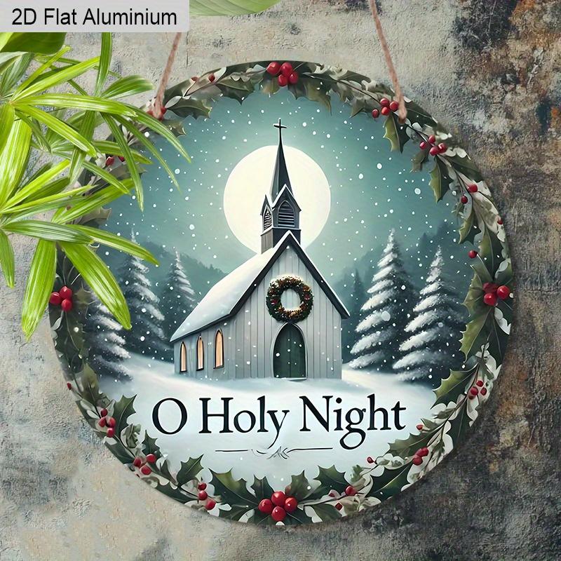 2D Flat Aluminium Nativity Christmas Sign - O Holy Night Figurine Ornaments - Aluminium Manger Sign - Ideal for Front Door, Wall, Porch, Window Decor