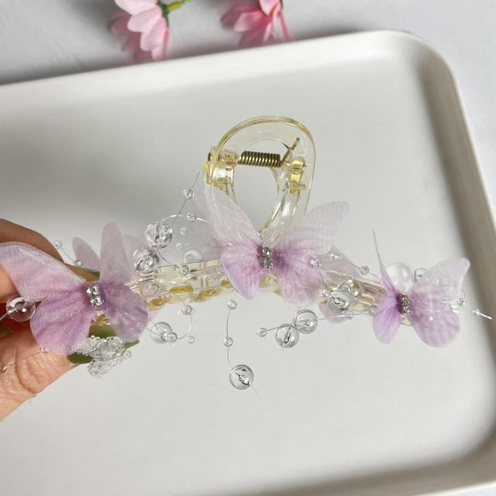 New Butterfly Large Hair Claw for Thick Hair Claws Crab Women Sweet Pink Hairpin Ponytail Hair Clip Claw Accessories