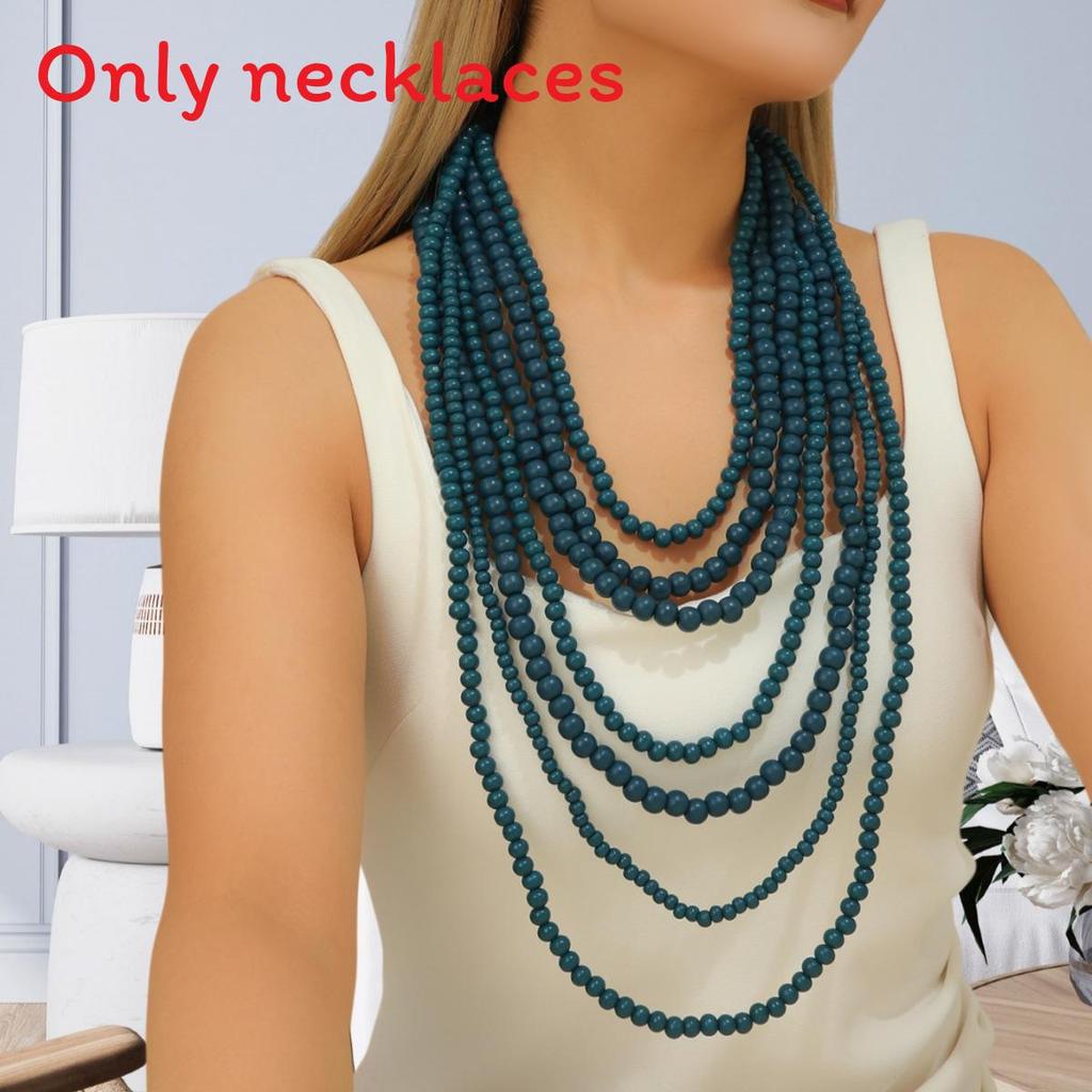 Богемное геометрическое деревянное бусинное ожерелье для артистичного стиля SeaBlue
