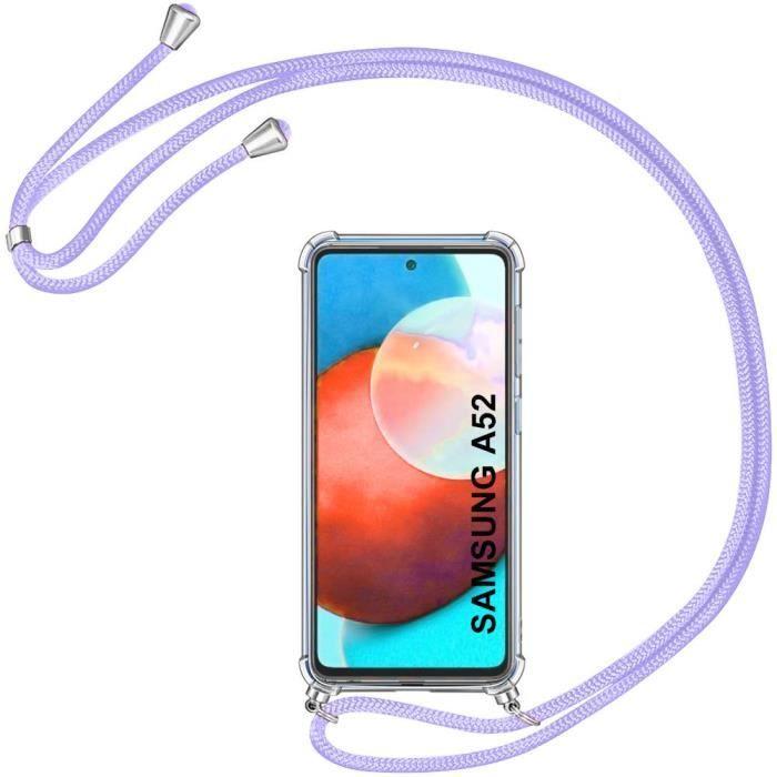 Coque de protection - PROSHOP - pour Samsung A52 5G - TPU - Ultra-transparente - Cordon violet