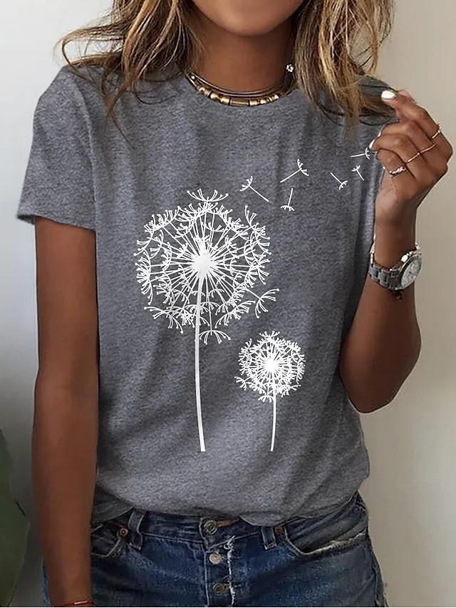 3D Digital Printing Popular Women's Round Neck Top, Classic Retro Dandelion 3218 EMA
