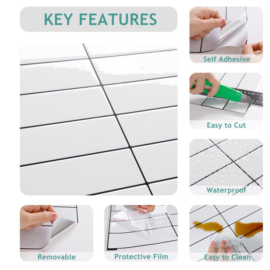VEELIKE 24er Set Fliesenaufkleber, wasserdicht, 3D-Tapetenaufkleber, Fliesenaufkleber, Fliesenaufkleber, Küchenmosaikfliesenaufkleber, Fliesenwandpaneel, Fliesen-Remake-Blatt