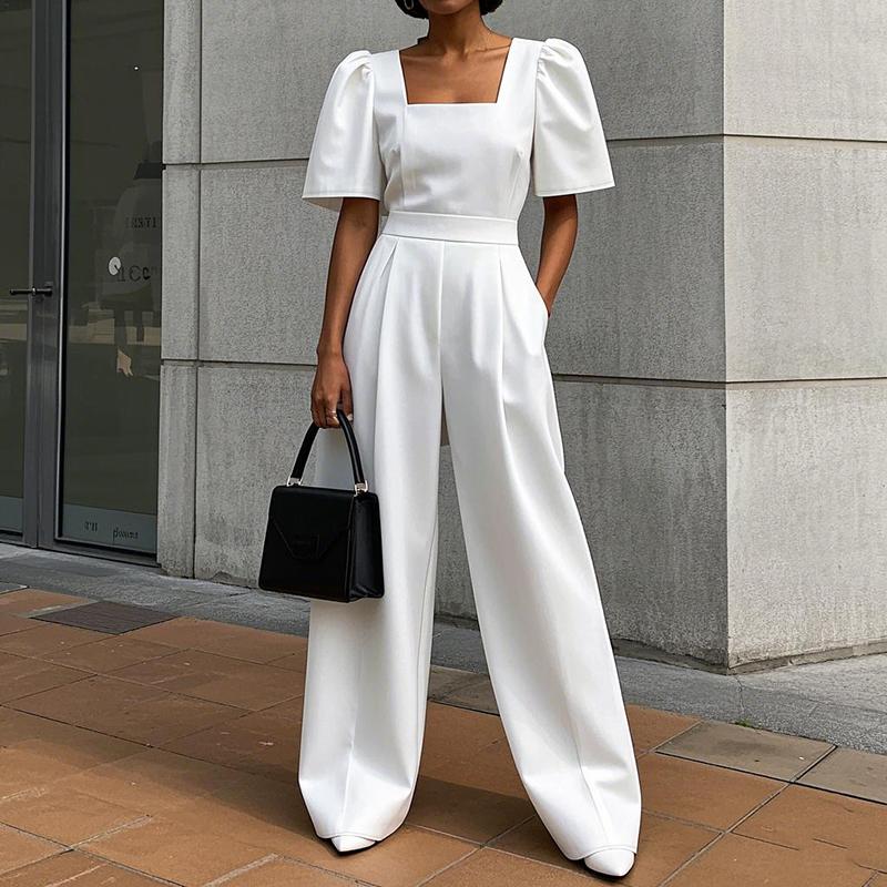 

ZANZEA Женские летние комбинезоны с квадратным воротником и короткими рукавами, длинные комбинезоны 2XL белый