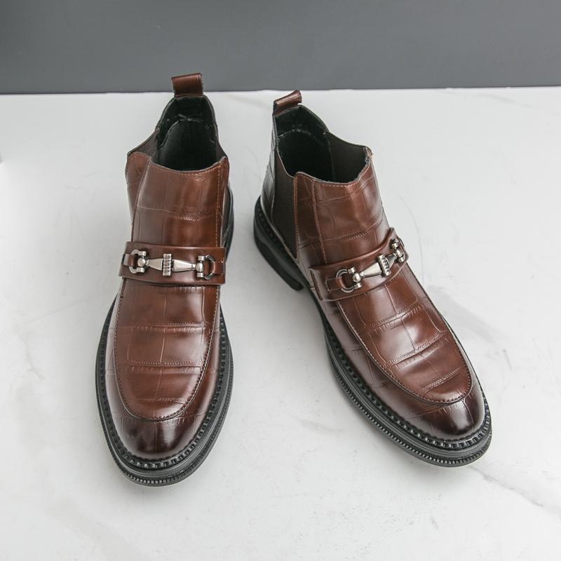 

Fashion Fashionable Korean Leather Men Boots Branded Business Office Casual Boots Outdoor Comfort Versatile Quality Leather Chelsea Shoe 38 коричневий