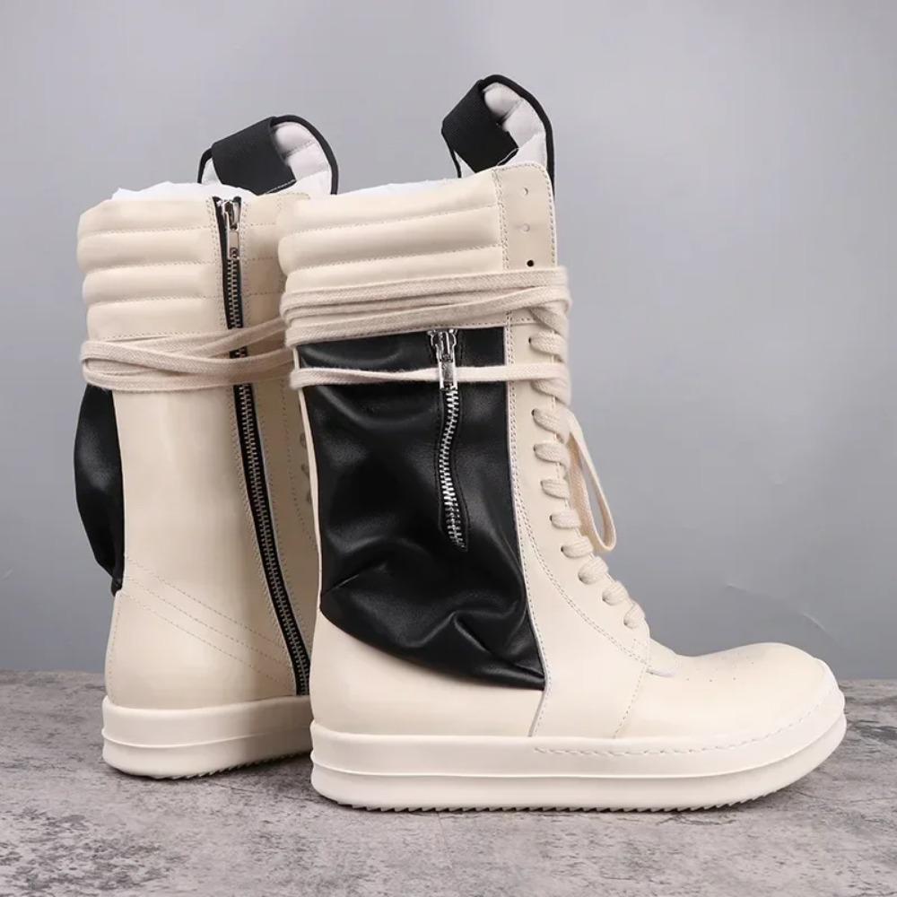 Bottes montantes Rick Vintage Bottes de moto pour hommes Qualité supérieure Cuir véritable Marque Fermeture éclair Bottes longues Femmes Bottines mollet à poche