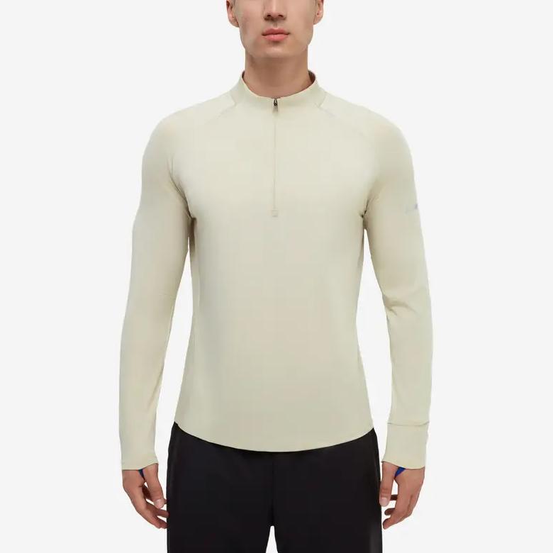 Decathlon KIPRUN 500 Series Solid Color Breathable Quick Dry Half Zipper Long Sleeve T-Shirt Men's Light Chalk Grey