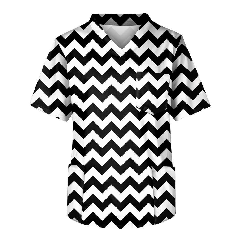 Men's Short Sleeve V Neck  Print Chest Pocket Carer Top