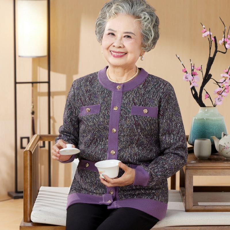 Elderly Autumn and Winter Grandma Clothes Wife Elderly Clothes Thickened Sweater Mother Knitted Cardigan Fleece Warm Jacket