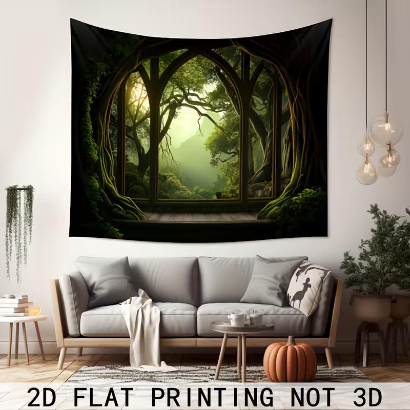 

2D Dark Green Forest View Tapestry for Living Room & Bedroom Wall Hanging 47.2x31.5inch/120*80cm