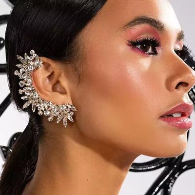 Irregular Rhinestone Ear Bone Clip No Hole High Sense Niche Symmetrical Full Diamond Ear Clip Earrings Female Versatile