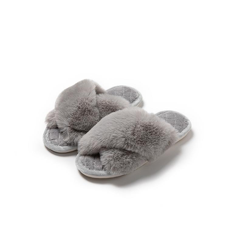 Cross-strapped Plush Slippers Winter Warm Cotton Slippers Indoor Home Warm Plush Slippers