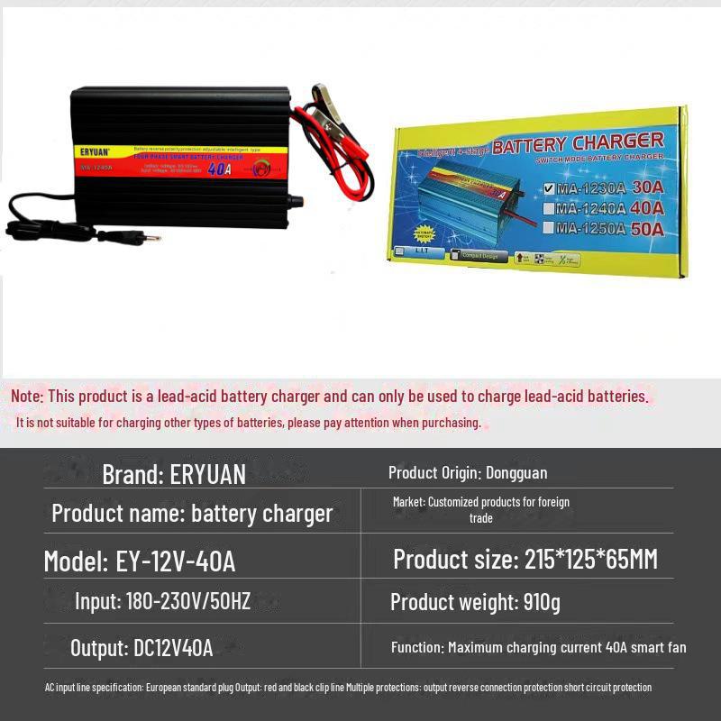 12V Automotive Battery Charger for Lead-Acid & LiFePO4, 10A/20A/30A, 14.6V Compatible