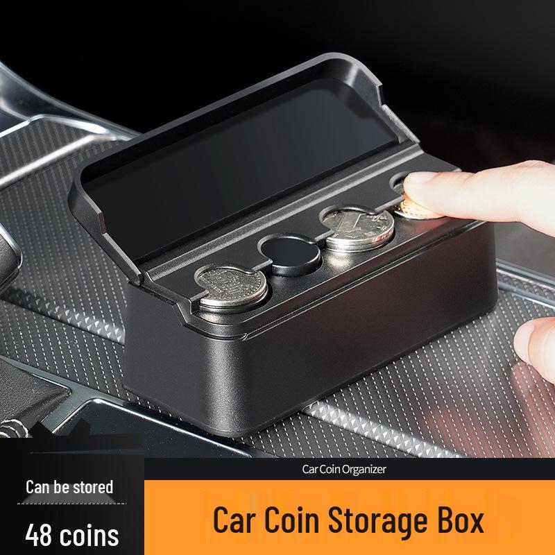 Car Coin Box with Adhesive Film - Cash & Change Organizer Storage Box Interior