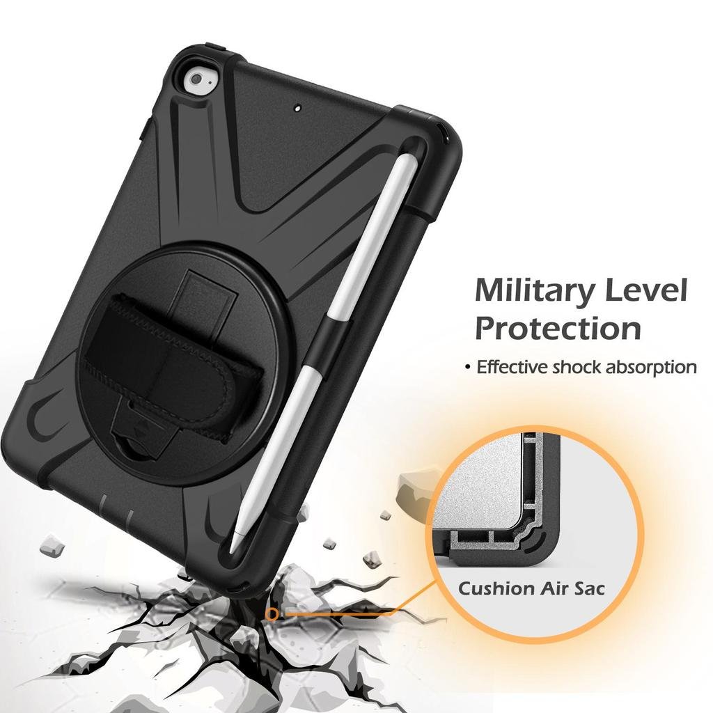 Mini4/mini5 Tablet Protective Cover with Hand Strap, Rotating Bracket, Shoulder Strap; 3-Layer Anti-Fall Shell