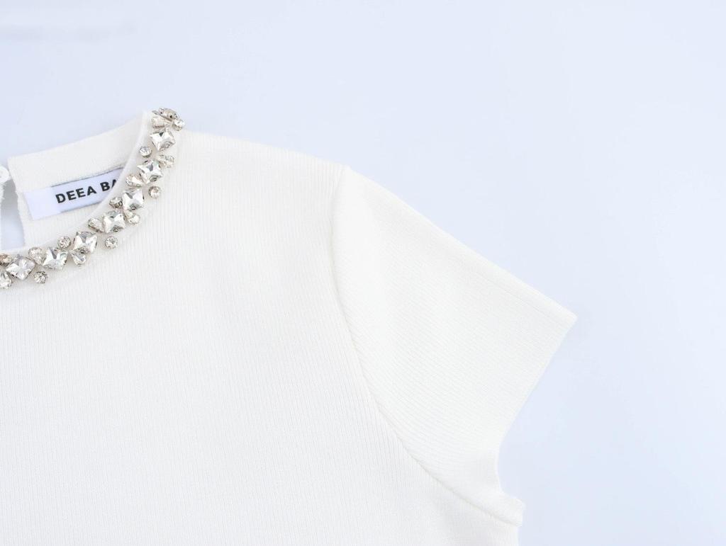 Spring 2025 Women's Fashion: Embellished Short Sleeve Round Neck Dress In European & American Style